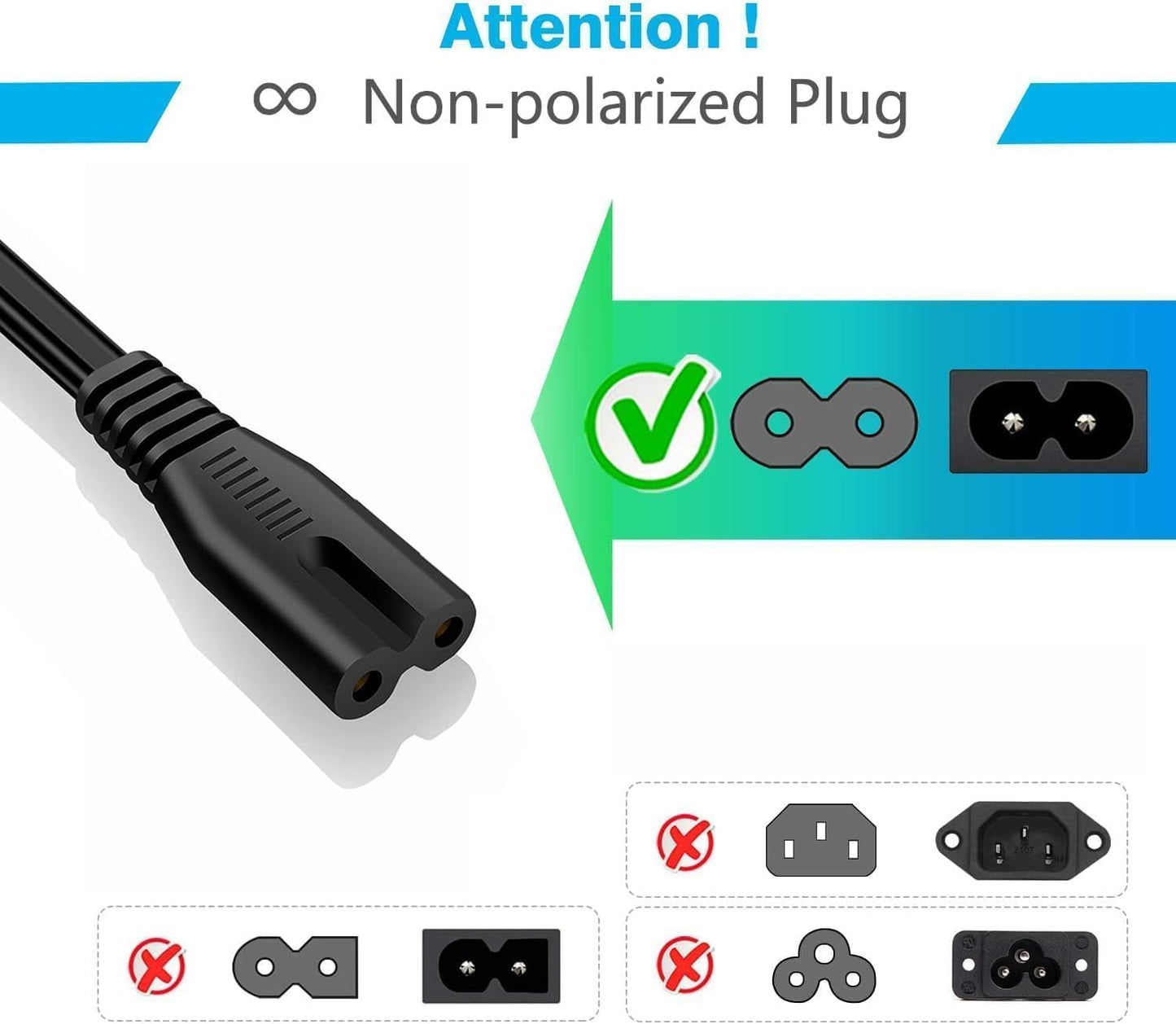 10FT Long 2 Prong AC Elliptical Power Cord for YOSUDA, GUGTTR, WESTIONC, ANCHEER Under Desk Elliptical Machines Power Cord Cable