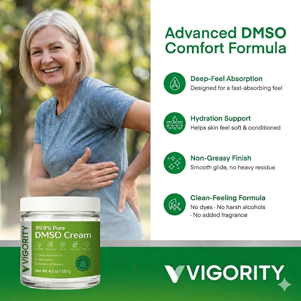 Vigority DMSO Cream 99.9% Pure for Topical Joint, Muscle Comfort - DMSO Pharmaceutical Grade Cream with Arnica, Magnesium, Turmeric, OptiMSM, Aloe Vera 3.53oz
