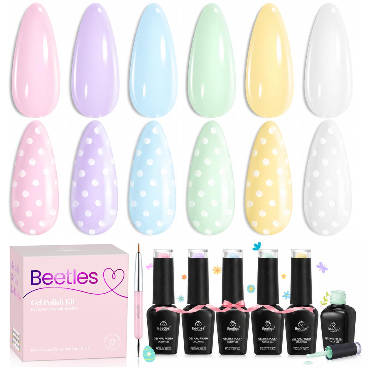 Beetles Cat Eye Gel Nail Polish Set - 6 Summer Glitter Colors | Mint Green, Icy Blue, Teal, Sapphire, Navy, 3D Shimmer Effect