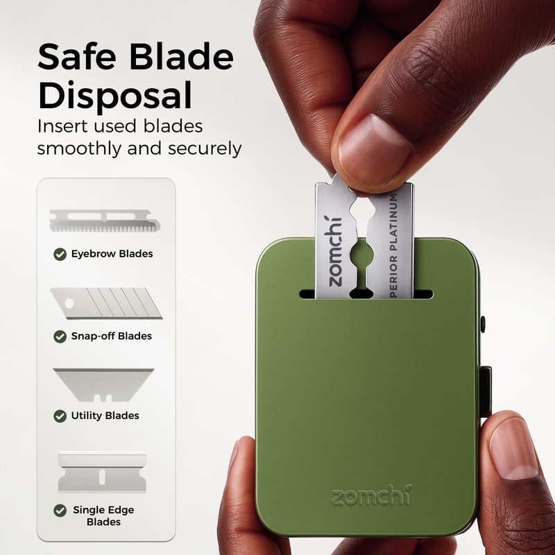 ZOMCHI Razor Blade Bank for Used Double Edge Safety Razor Blades, Compact Disposal Container for Safe Storage and Travel (Olive Green)