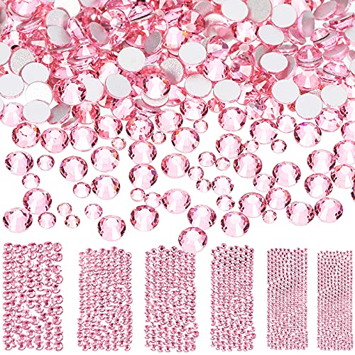 Bememo Pink Crystal Rhinestones Flatback 6 Sizes 3456 pcs Nail & Craft Decor