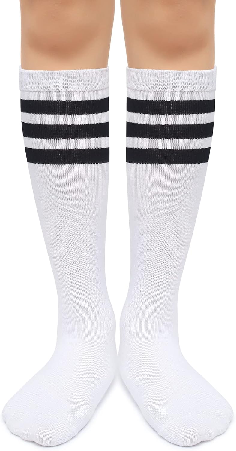 Kids Over the Calf Tube Socks - Soft Cotton Athletic Stripes for Boys & Girls | Comfortable Fit