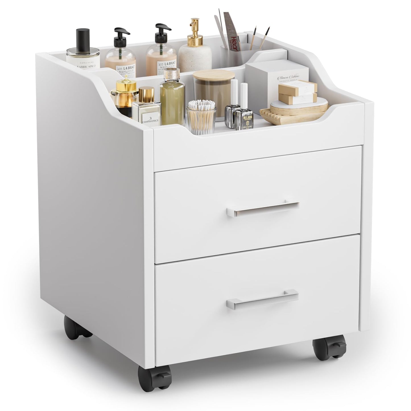 OmySalon Pedicure Cart, Foot Bath Trolley with 2 Storage Drawer, Portable Nail Esthetician Cart for Manicure & Foot Massage, Beauty Spa Supplies with Locking Wheels, Upgrade White