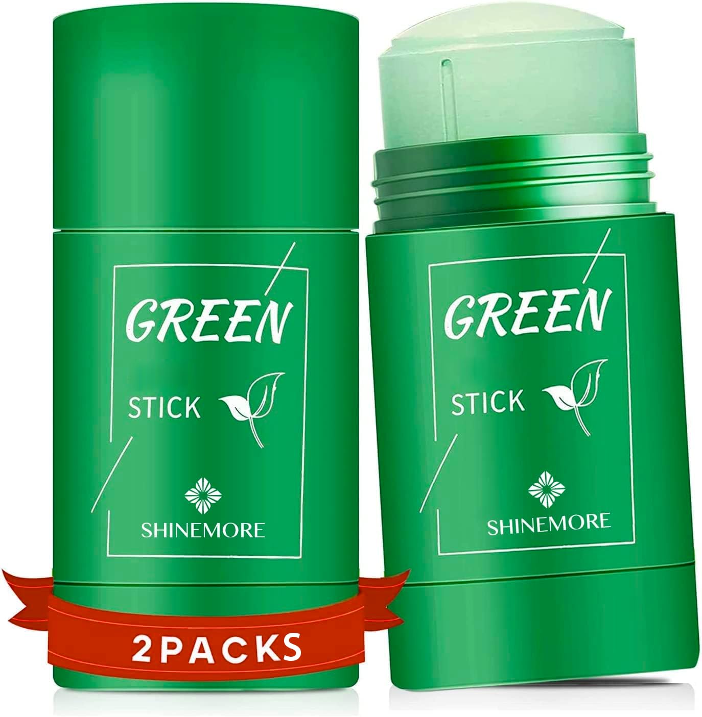 ShineMore Green Tea Clay Stick(2PCS): Blackhead Remover for Face, Green Clay Mask for Deep Pore Cleansing, Moisturizing, and Brightening for Men and Women