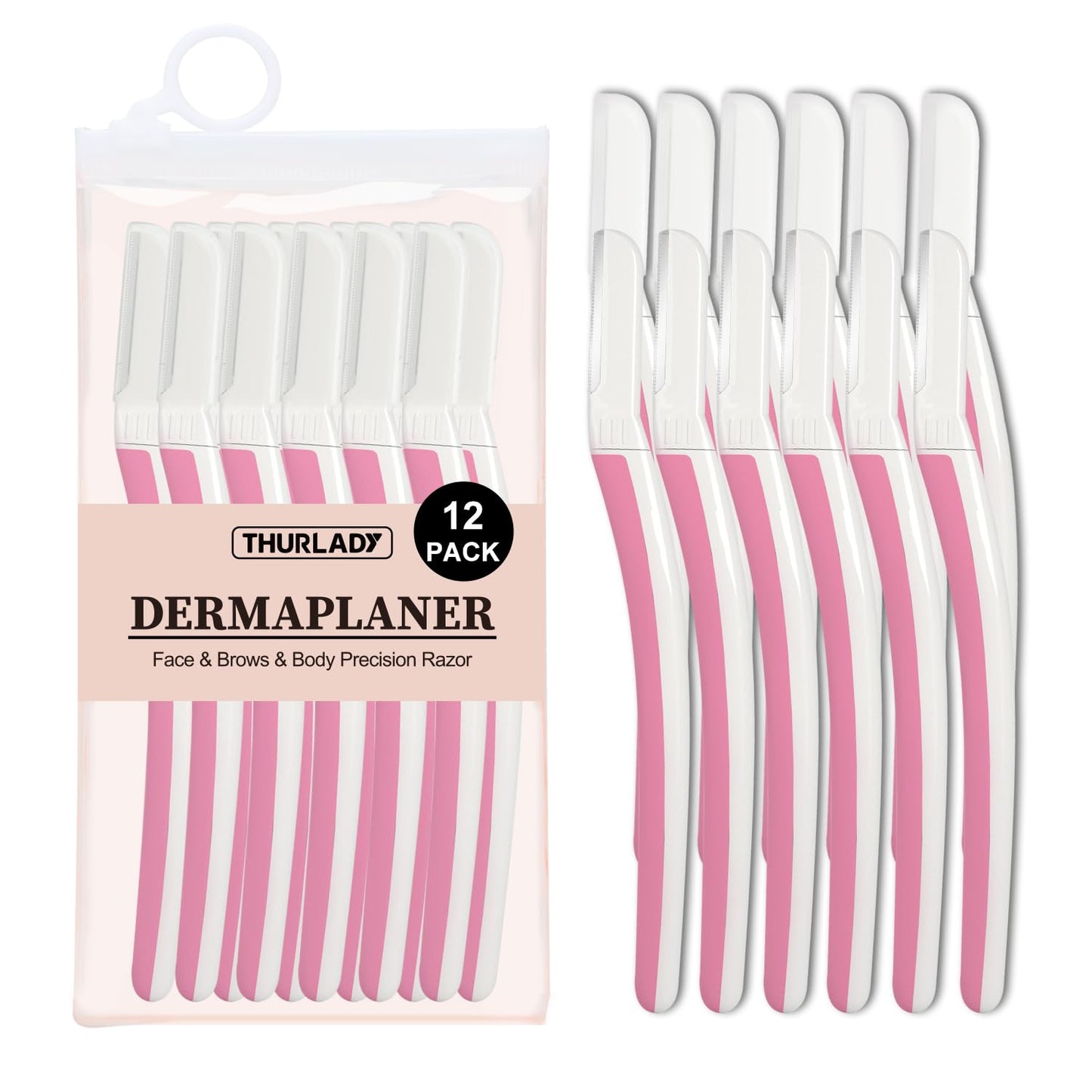 THURLADY Dermaplane Razor, Face and Eyebrow Razors for women, Exfoliating Facial Razor & Dermaplaner, Skin Care Tool for Smooth Skin, Gentle Exfoliation & Facial Hair Removal, (12 pcs, Pearl Blush)
