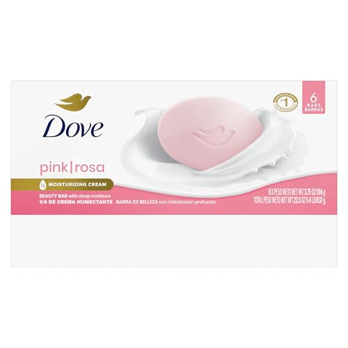 Dove Pink Rosa Beauty Bar Soap, Moisturizing Cleanser, 6 Bars (3.75 oz)