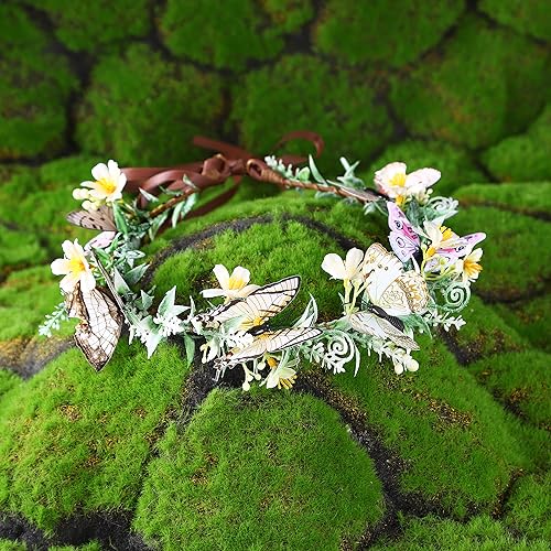 White Handmade Flower Butterfly Crown for Women Fairy Costume Elf Headband Halloween Renaissance