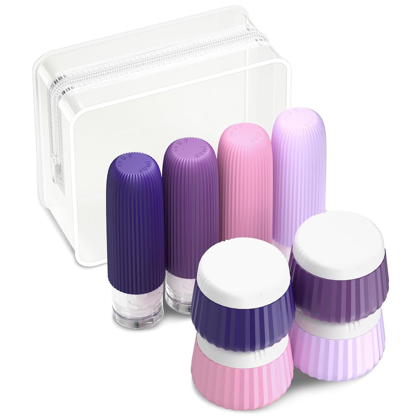 Travel Bottles - 8 Pack TSA Approved 3 oz Leak Proof Silicone Containers | Clear Toiletry Jars
