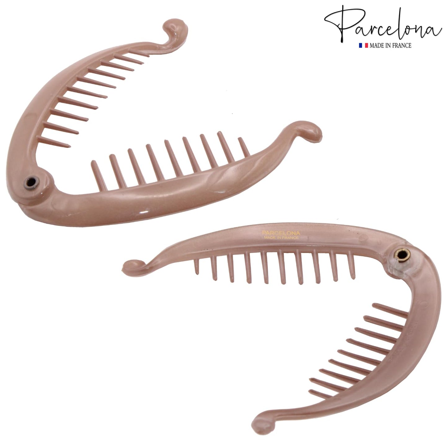 French Mini Blush Pink Hair Clips - Pack of 2 Celluloid Banana Clips for Thick Hair