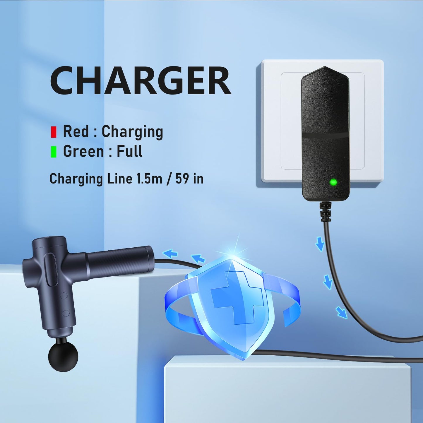 Moroxi 12V Massage Gun Charger, 12.6V 1.0A, Universal 12V, 1.5m/5FT Power Cord, Switch, Power Supply, Battery Charger