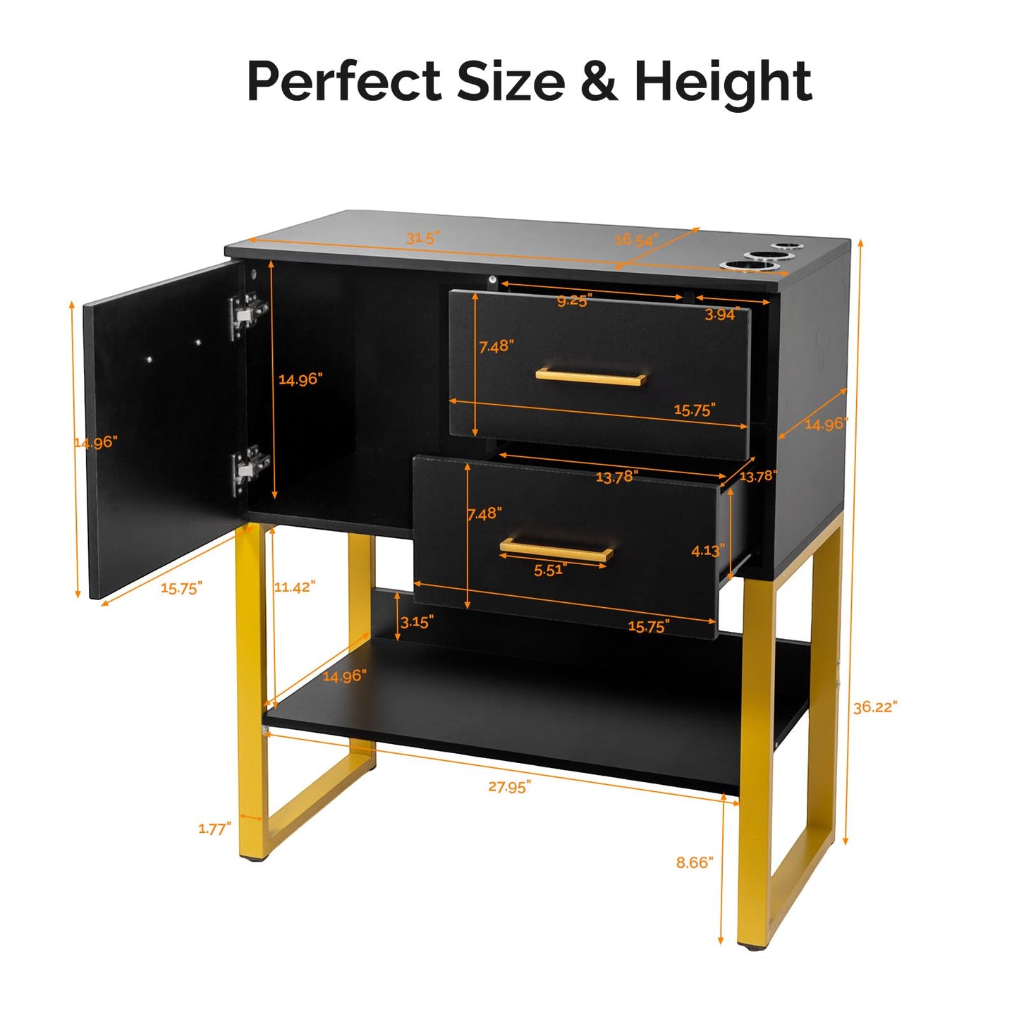 OmySalon Beauty Barber Station, Salon Stations for Hair Stylist, Salon Storage Cabinet with Drawers & Hair Dryer Holders, Styling Station for Spa Dresser, Black