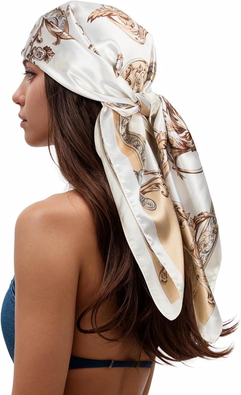 Silk-Like Head Scarf for Women - Printed Square Hair Bandana | 35 Inches