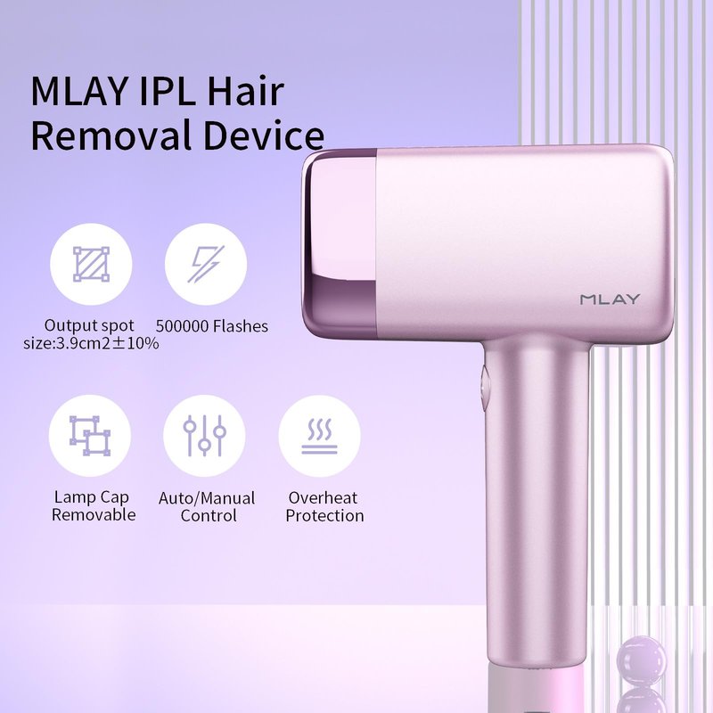 MLAY IPL Hair Removal for Women/Men, 0.5s/flash, 17J High Energy IPL Hair Removal Device with ice-Cooling System, 5 Energy Levels, Hair Remover Device - 1* face HR+1*bikini HR