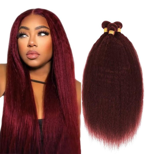 #99J Bundles Human Hair Yaki Straight Bundles 28 30 32 Inch 3 Bundles 50g/Bundle Burgundy Kinky Straight Bundle Unprocessed Brazilian Virgin Weave Hair Extensions for Black Women