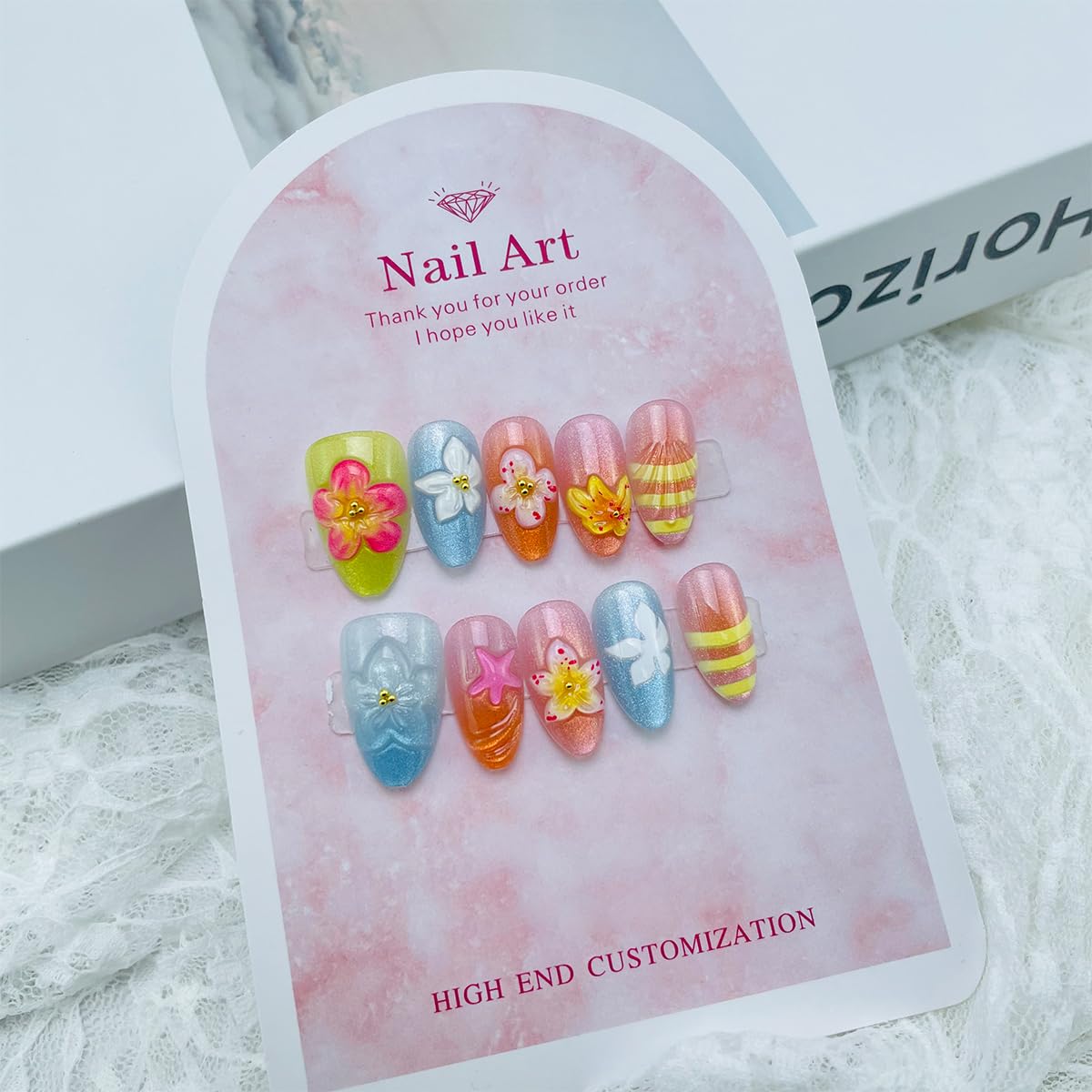 Handmade Press-On Nails - Short Almond French Tip with Pearl Design | 30 Pcs Glossy Oval Acrylic Full Cover for Women & Girls