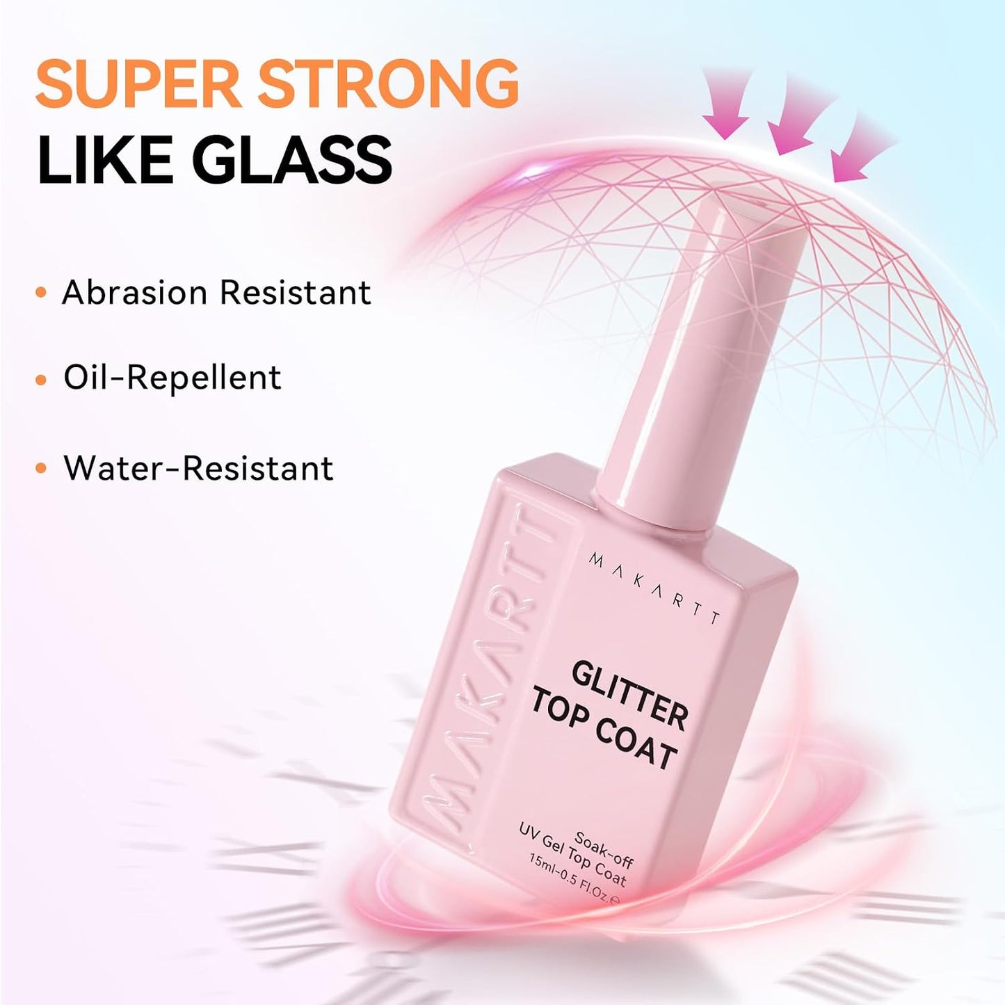 Cat Eye Glitter Gel Top Coat - 2 in 1 No Wipe Clear Finish | 15ml Soak Off UV LED Nail Polish for DIY Home Manicure