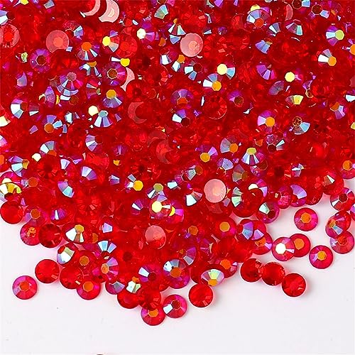 3000 SS6 2mm Flatback Rhinestones - Transparent Red AB Gems for Nail Art & Crafts