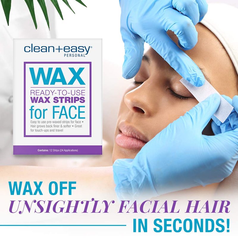 Clean + Easy Pre-Waxed Facial Wax Strips – Ready-to-Use Hair Removal Wax Strips for Face, Upper Lip & Brows, 12 Count
