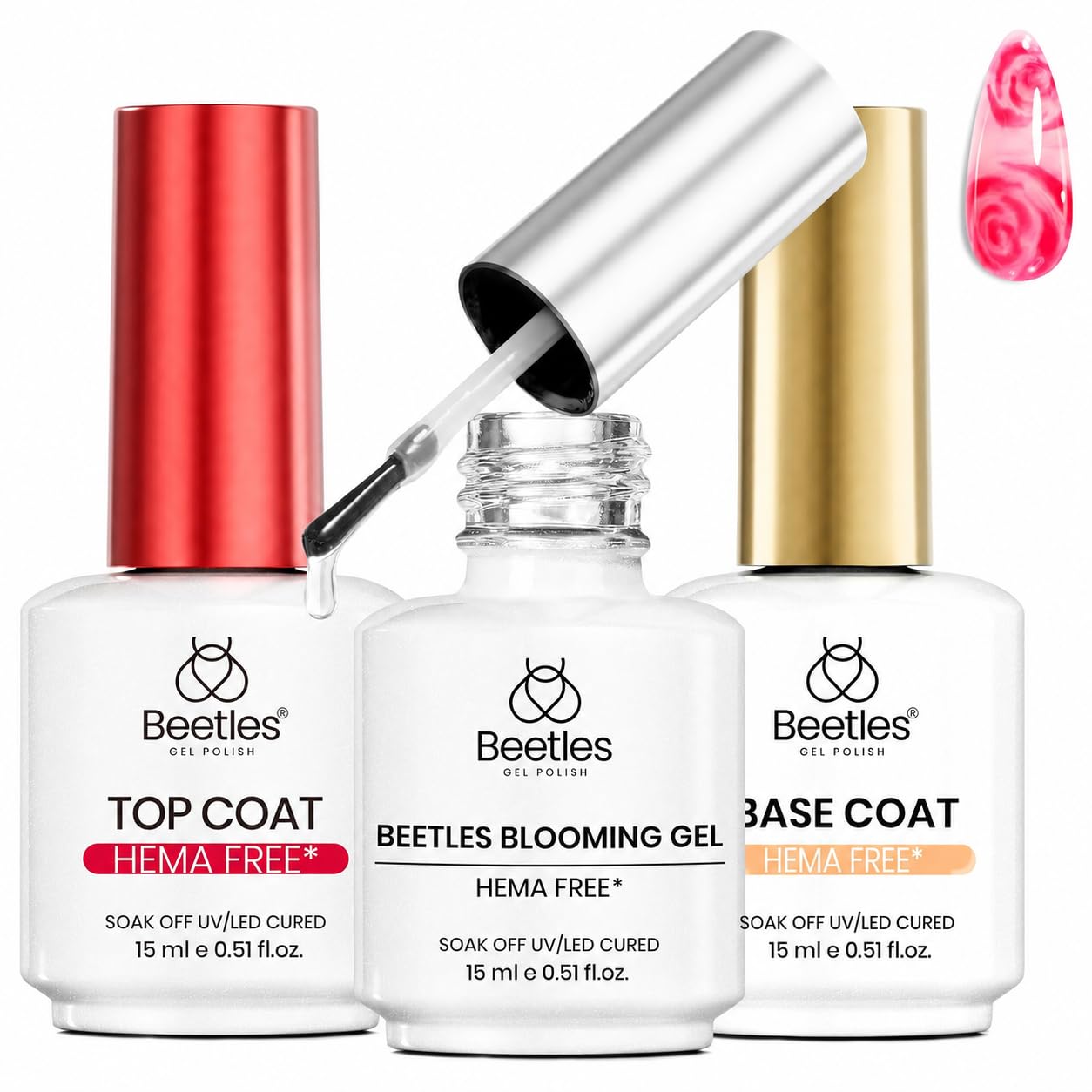 Beetles Gel Base and Top Coat Set - 15ml | Extra Glossy Finish, Acid & Hema Free Nail Prep Bond