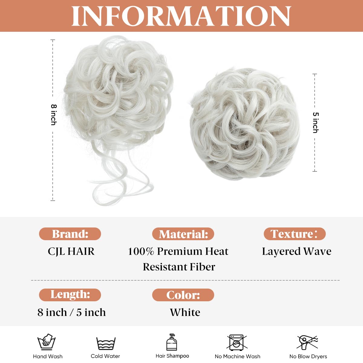 Messy Bun Hair Pieces - 2PCS Wavy Curly Synthetic Updo Extensions | White Scrunchies for Women