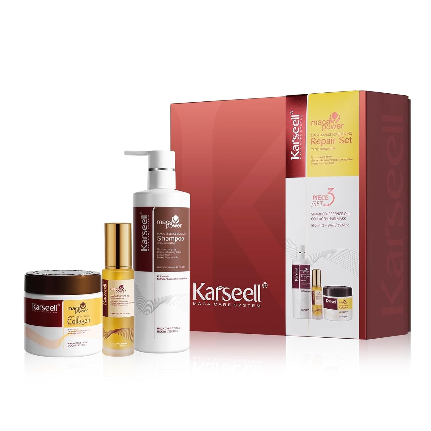 Collagen Hair Treatment Set - Deep Repair Mask & Argan Oil for All Hair Types | 2 x 16.9oz + 1.69oz