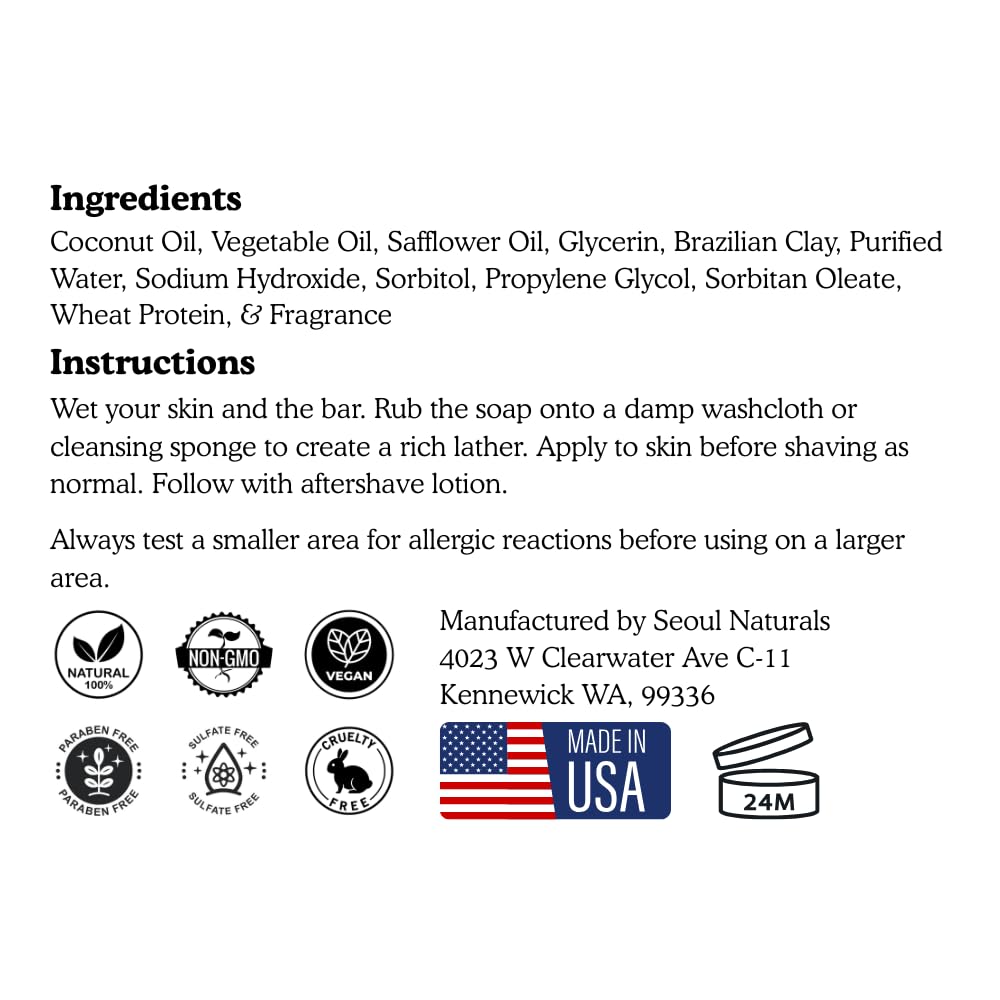 Seoul Naturals Shaving Bar Soap, Cactus with Brazilian Purple Clay, k beauty, 5.5 oz