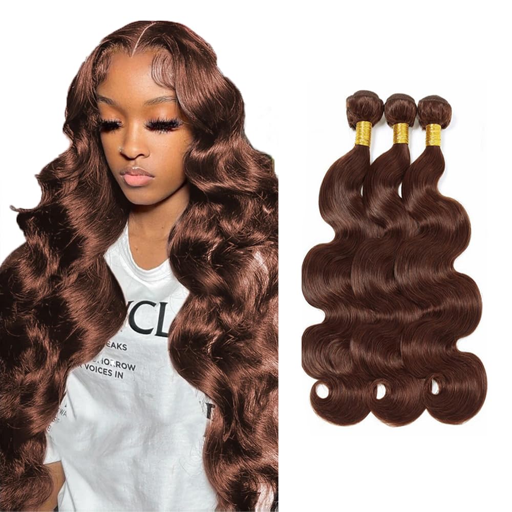 #4 Brown Bundles Human Hair Body Wave Bundles 30 32 34 Inch Chocolate Unprocessed Brazilian Virgin Hair 3 Bundle 50 Gram Per Bundle Deals Quick Weave Hair Extensions For Woman