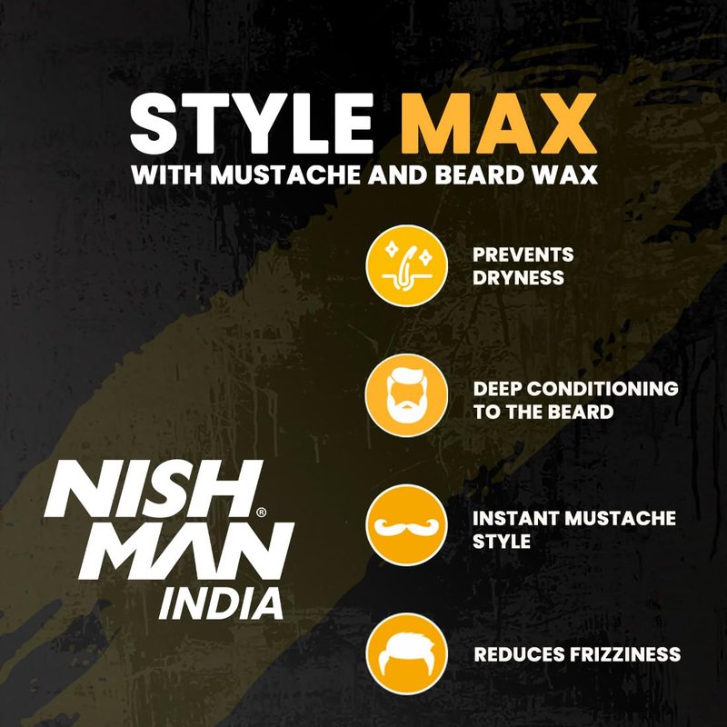 nishman Mustache & Beard Styling Wax with Argan Oil, Sweet Almond Oil, Jojoba Oil | Low Shine & Light Hold
