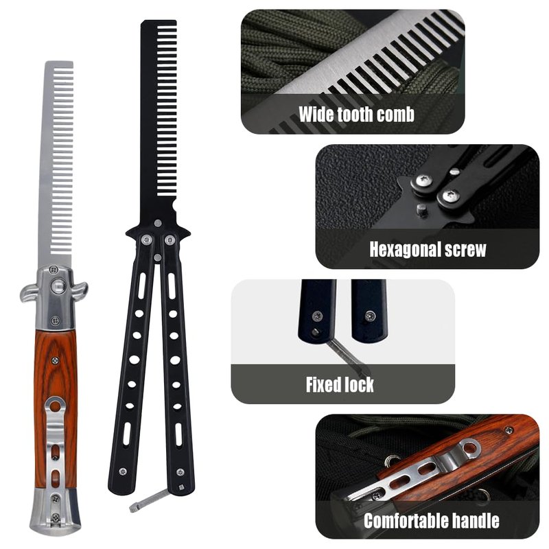 1PCS Switchblade Comb – Automatic Folding Pocket Combs for Hair, Beard, Mustache, Push Button Design, Portable Grooming Tool for Men(BLUE)