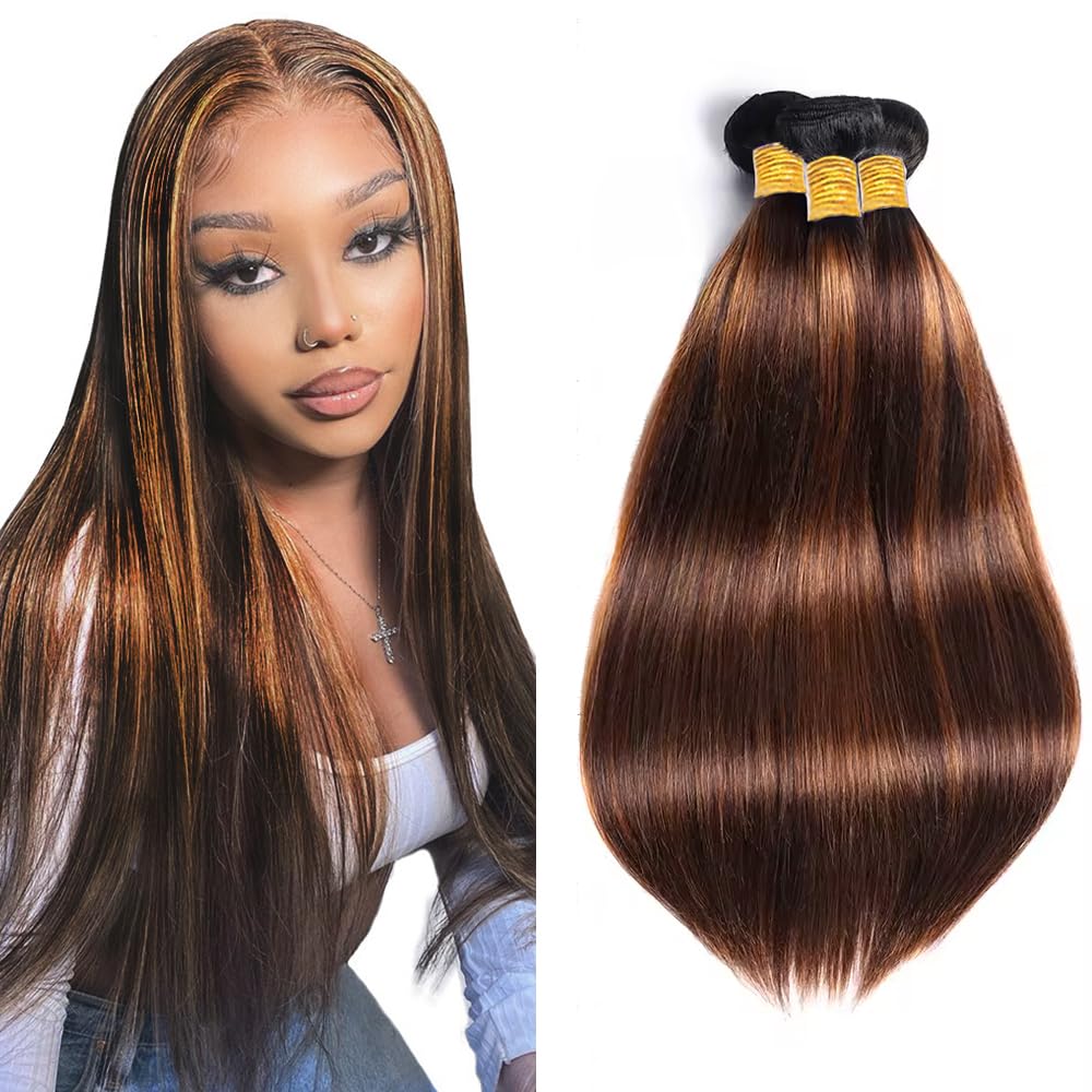 P430 Human Hair Bundles 28 30 32 Inch Light Brown Straight Bundle 300g Brazilian Virgin Hair 3 Bundles Color 4 and 30 Bundle Hair Extensions