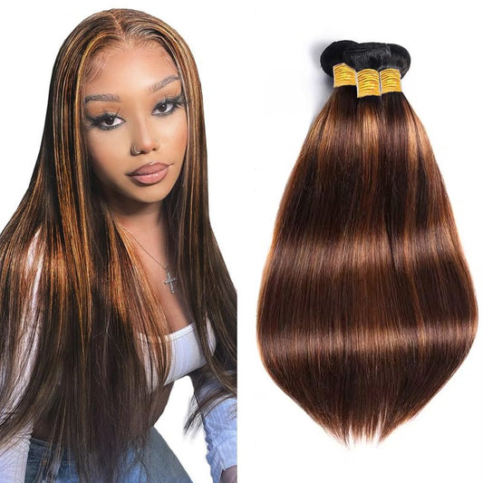 P430 Human Hair Bundles 28 30 32 Inch Light Brown Straight Bundle 300g Brazilian Virgin Hair 3 Bundles Color 4 and 30 Bundle Hair Extensions