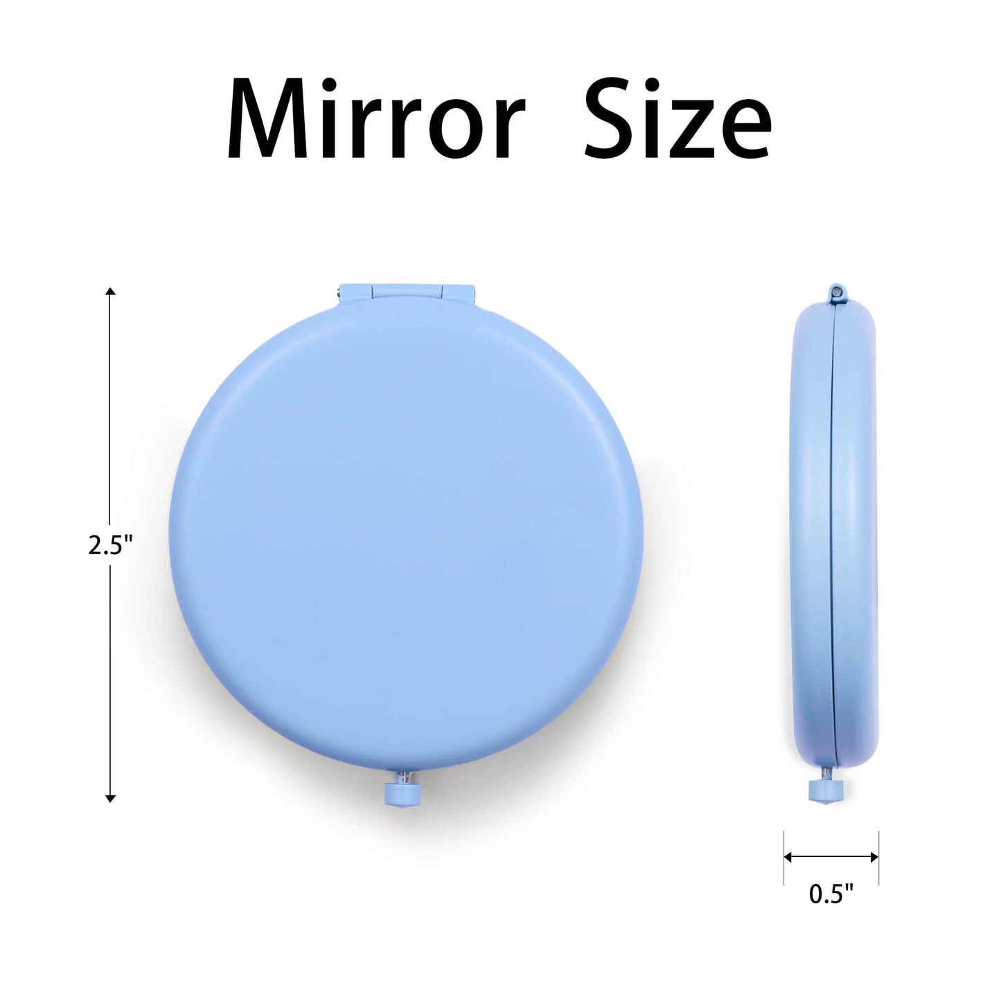 MLLXX Compact Mirror for Purse, Metal Round Shell, Double-Sided 1X/2X Magnifying, Portable Travel Makeup Mirror, Mini Pocket Mirror, Baby Blue, 4 Packs