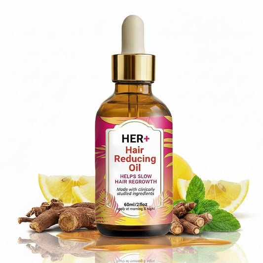 Official Her+ Hair Removal Oil, 60ml Organic Cyperus Rotundus Oil for Hair Removal Serum, Moisturizing & Soothing with Peppermint, for Smooth Skin, Suitable for All Skin Types (1pcs)