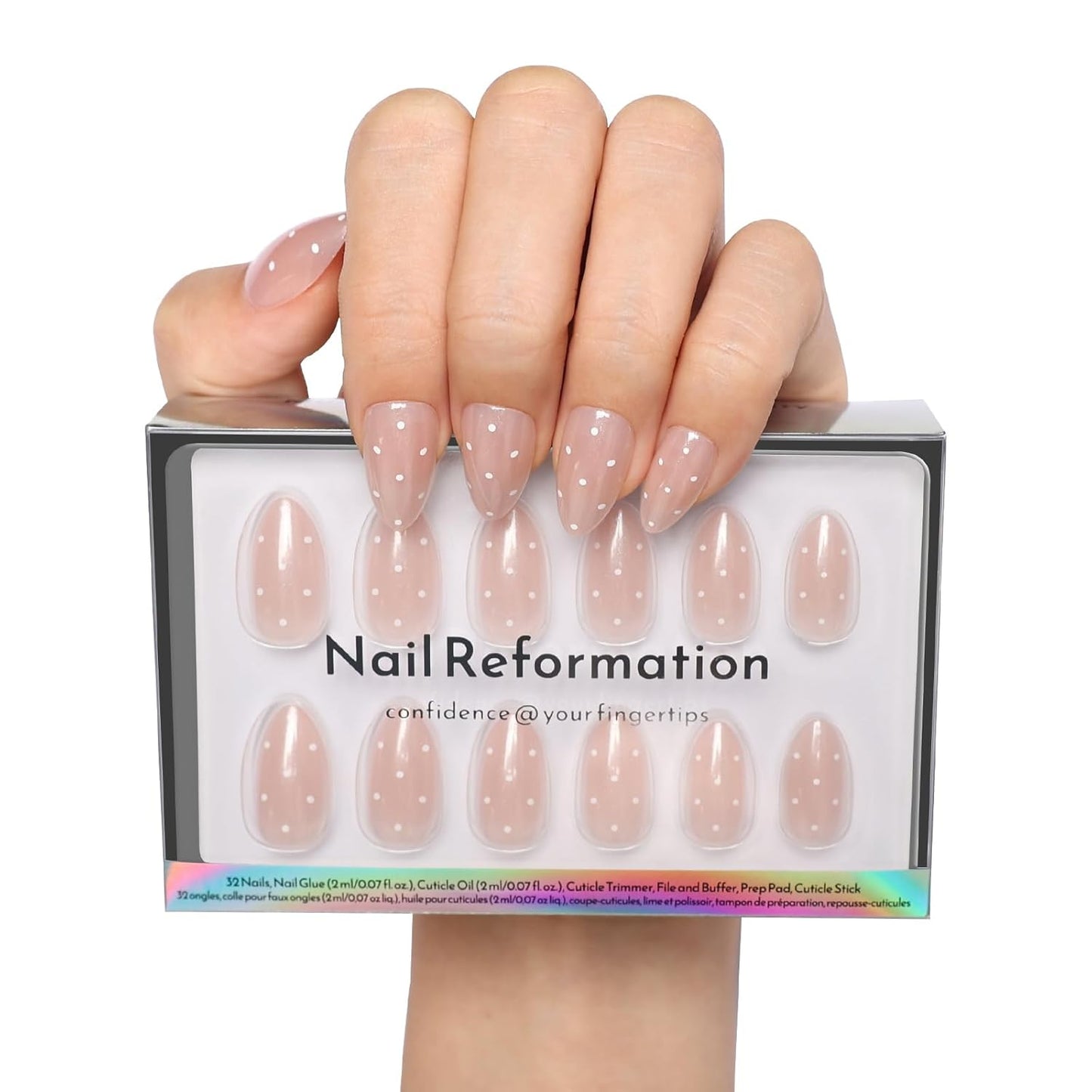Press On Nails - Rose Gold Foil Medium Almond Fake Nails | Brown Blush Shimmer, Glossy Finish, Reusable - 30 Nail Kit with Glue, 15 Sizes