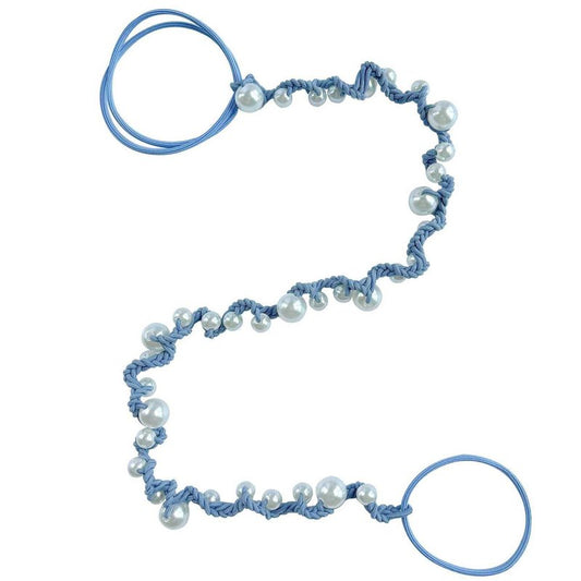 Spiral Hair Ties for Women No Hook, 25" Hand Braided Pearl Ponytail Holders Soft Pony Tail Wrap for Sports,Workouts,Daily Use,Swim,Beach, No-Damage Hair Accessories Hair Accessories (Steel Blue)