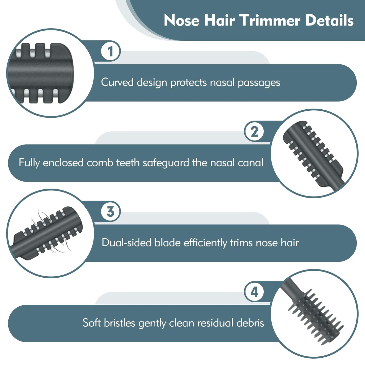 MIVZO 5PCS 2-in-1 Nasal Hair Cutter, Double-Sided Nose Hair Trimmer Upgrade, Manual Nose Trimmer Portable with Soft Cleaning Brush for Women and Men (Gray)
