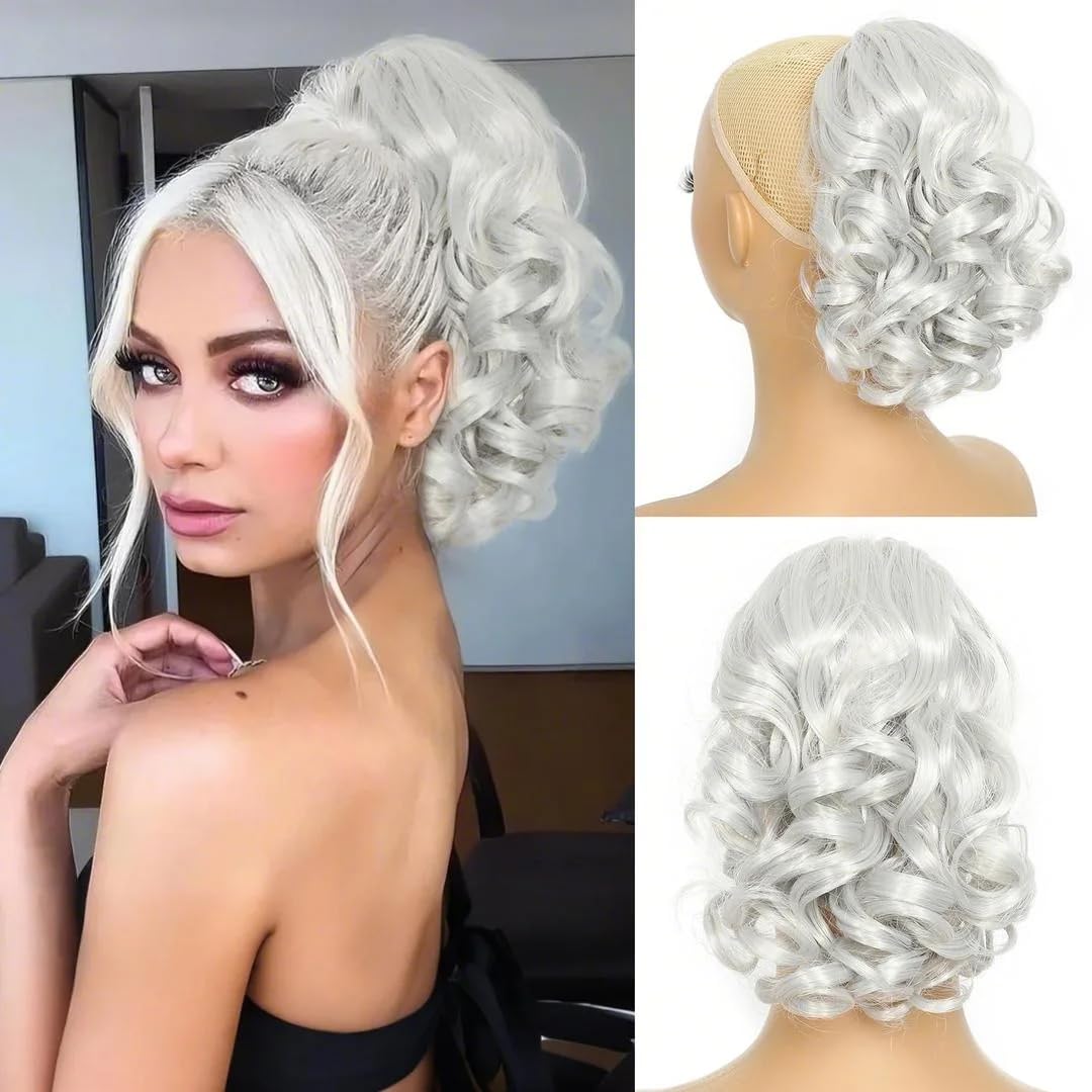 Curly Ponytail Extension - 10 Inch Drawstring Gray Synthetic Hairpiece for Women | Perfect for Daily Wear & Parties