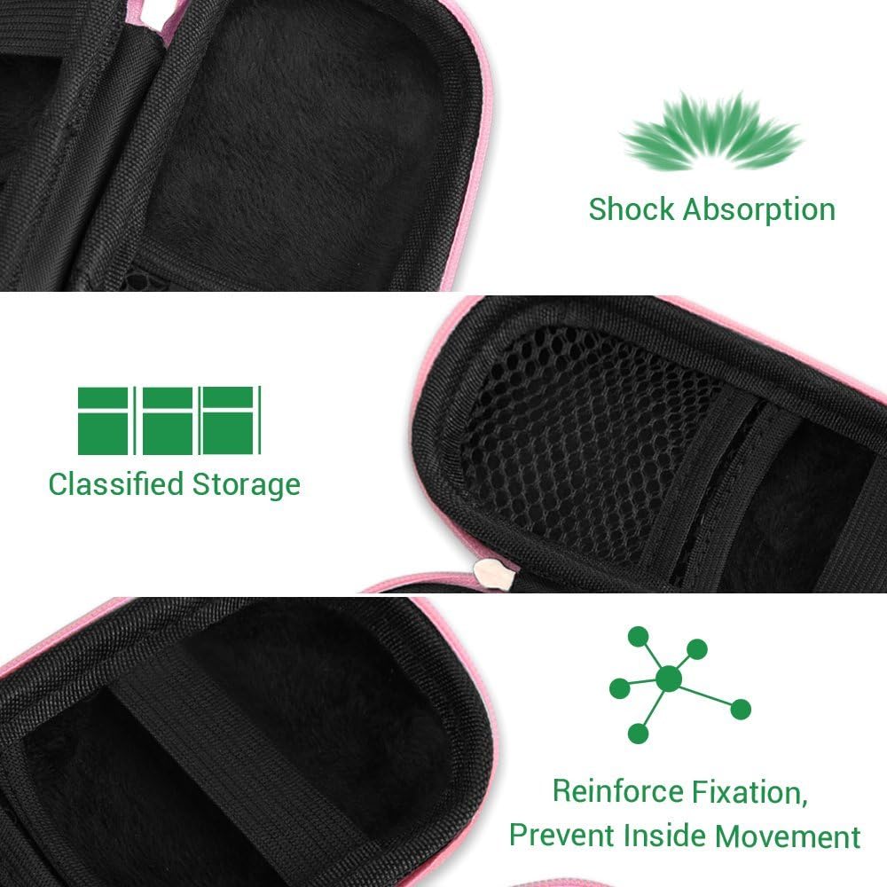 AGPTEK Carrying Case, EVA Zipper Carrying Hard Case Cover for Digital Voice Recorders, MP3 Players, Storage Holder for 3D Printing Pen, USB Cable, Earphones, Memory Cards, U Disk, Pink