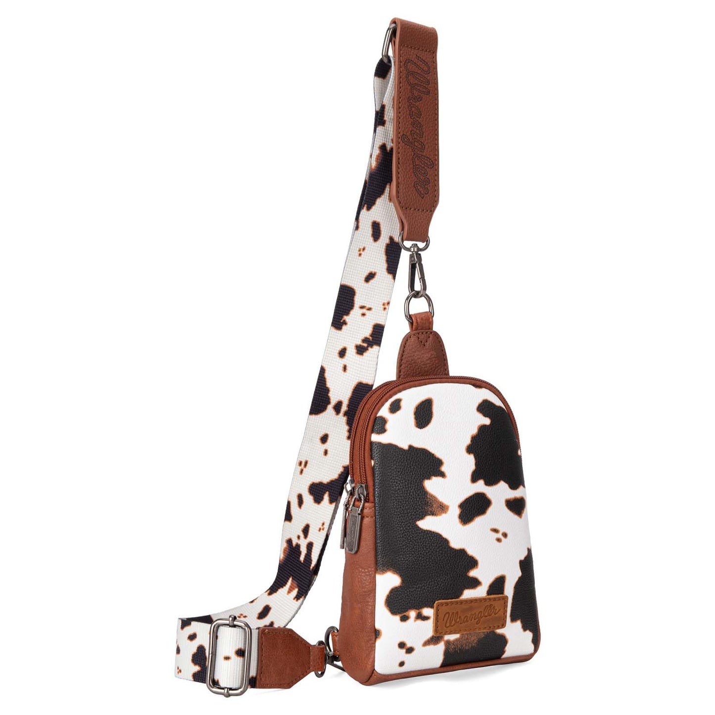 Wrangler Cow Print Crossbody Bags for Women Western Sling Bag with Adjustable Starp Cross Body Purse Brown WG133-210BR