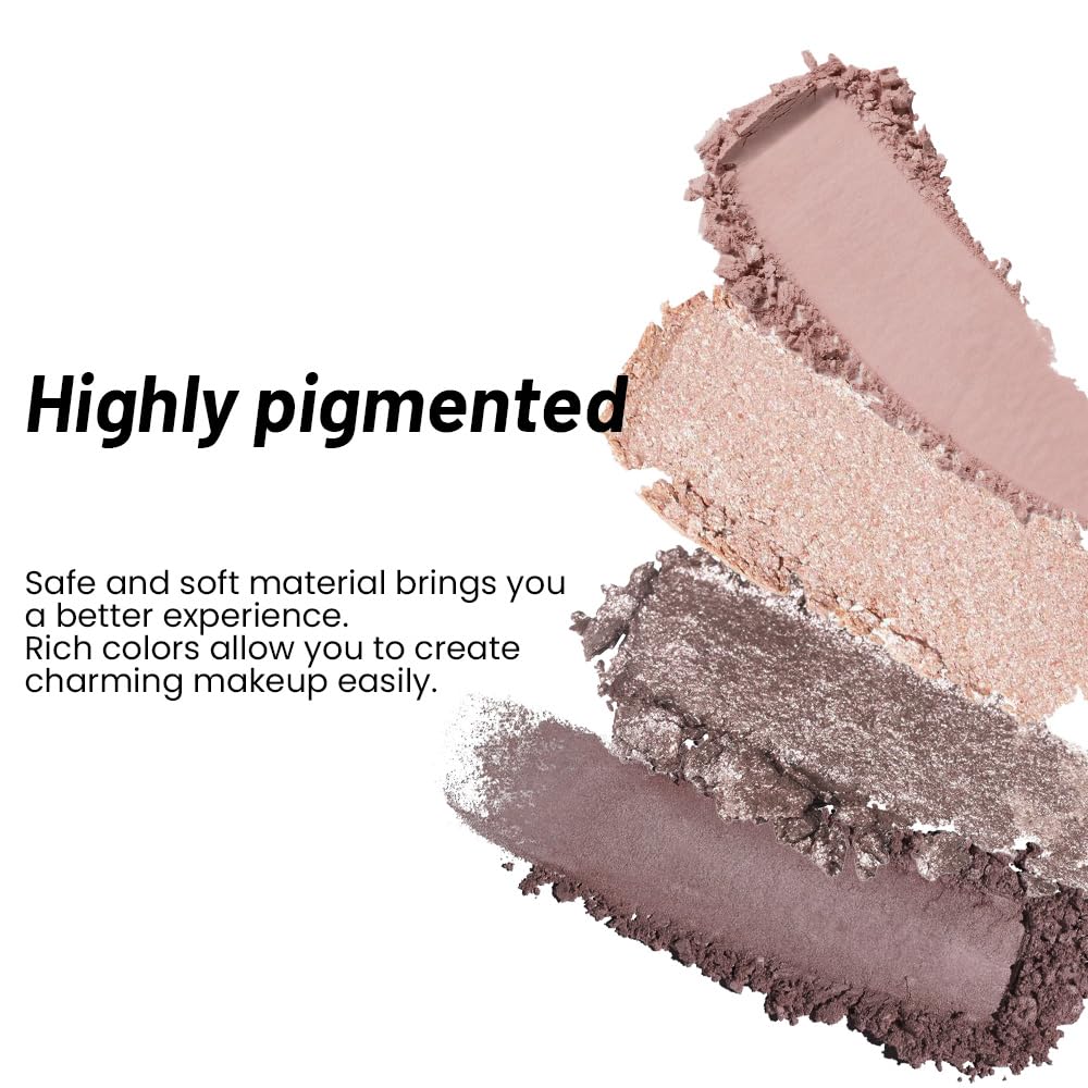 Nude Eyeshadow Quad Palette - High Pigment Mini Makeup with Champagne, Dusty Pink, Plum, and Mauve | Travel Size with Mirror