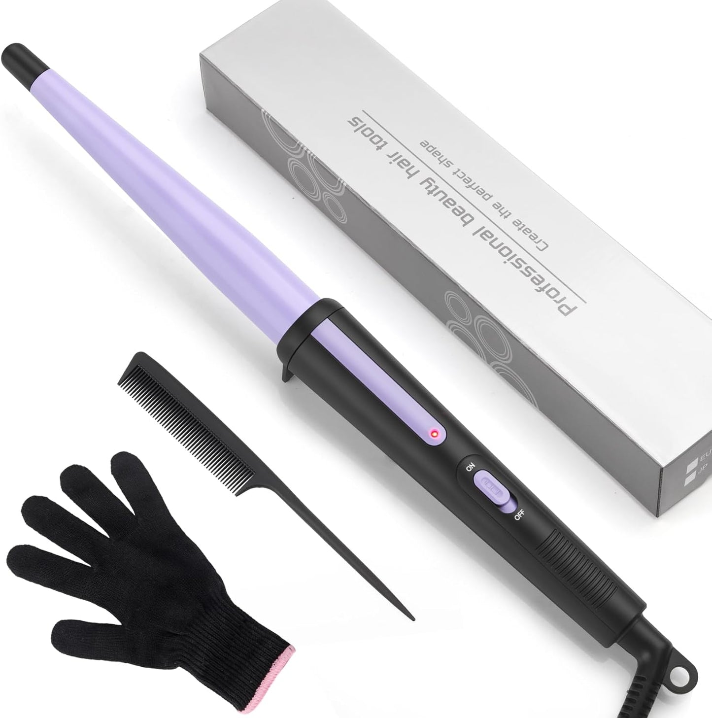 Professional Hair Curling Wand - 0.5-1 Inch Tapered Ceramic Curler with Heat-Resistant Glove | Dual Voltage Pink