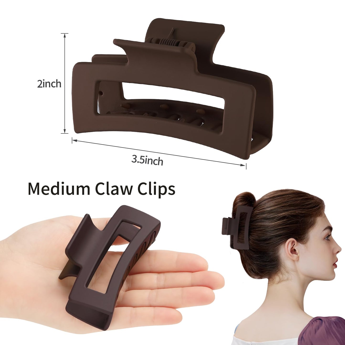 Sisiaipu 3.5 Inch Medium Hair Clips - 6 Pack Square, Rectangle, and Banana Jaw Clips for Women and Girls