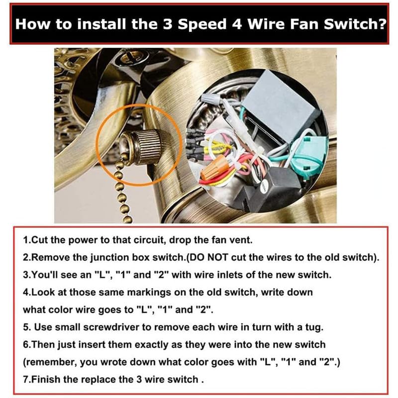 Ceiling Fan Switch Replacement Kit with Capacitor - 3 Speed Control
