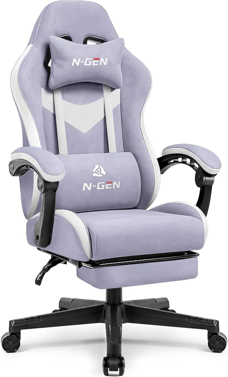 N-GEN Gaming Chair - Ergonomic Video Gaming Chair with Footrest & Lumbar Support | Adjustable High Back in Carbon Black