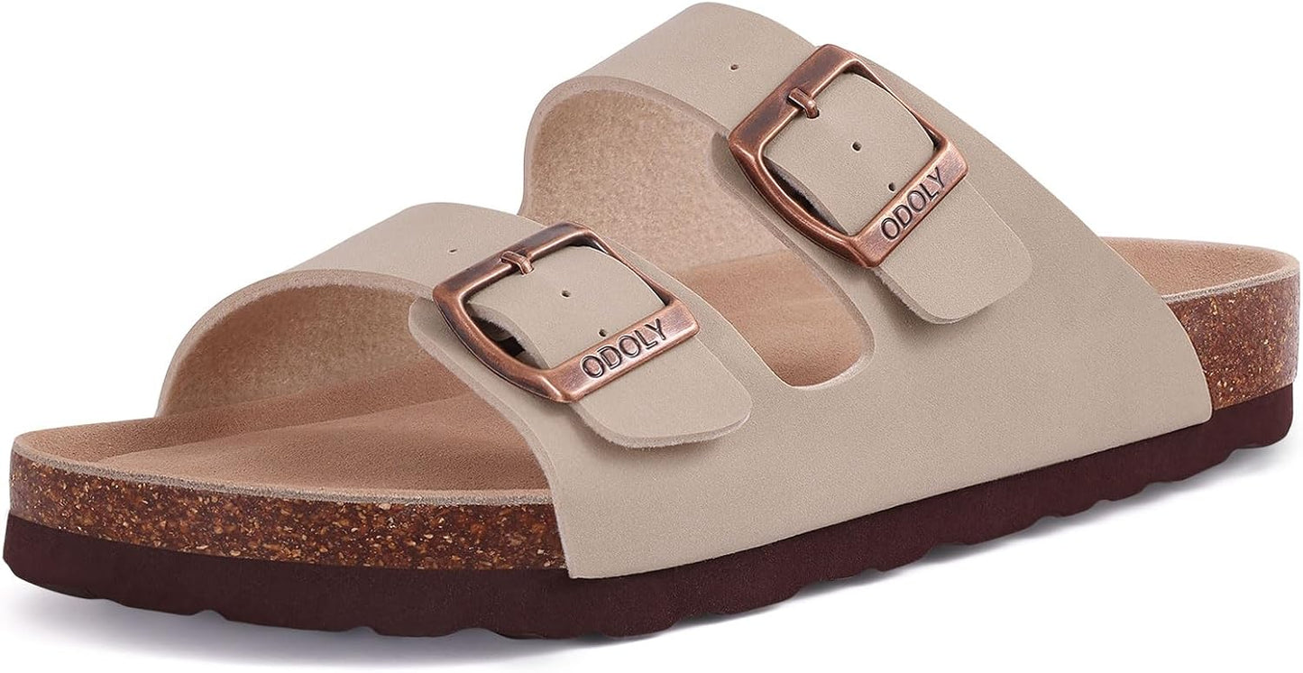 Cork Footbed Slide Sandals - Unisex Summer Outdoor Sandals with Arch Support & Adjustable Buckle | Comfortable Fit