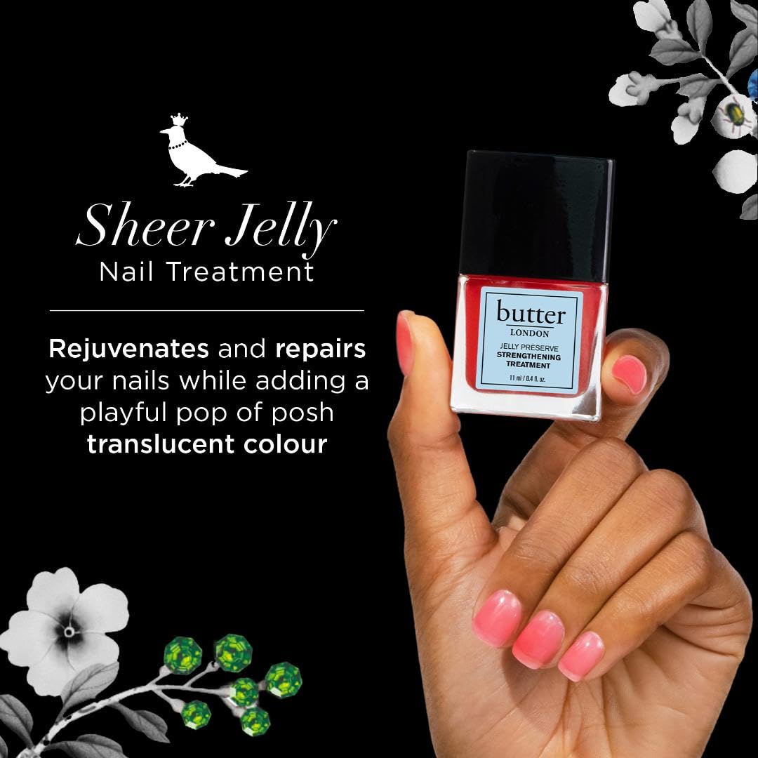 butter LONDON Nail Strengthener for Damaged Nails, Jelly Preserve (Strawberry Rhubarb) - Pink Translucent Finish Nail Polish Strengthens, Nourishes & Rejuvenates Nail Beds & Roots - Nail Care Products