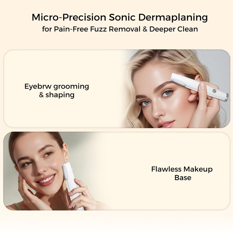 Sonic Dermaplane Razor for Women Face, Smooth Exfoliation & Peach Fuzz Facial Hair Removal, Edge Technology with LED Light, 3 Speeds Rechargeable Dermaplaning Tool with 3 Replacement Blades, White