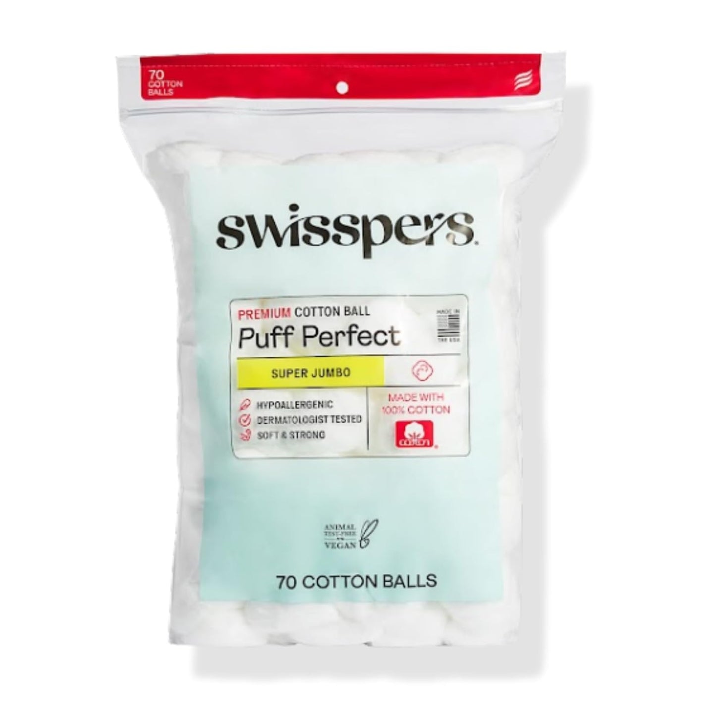 Swisspers Puff Perfect Jumbo Cotton Balls - 100% Natural Hypoallergenic Puffs for Skincare, Pets & Crafts | 70 Count, 6 Pack