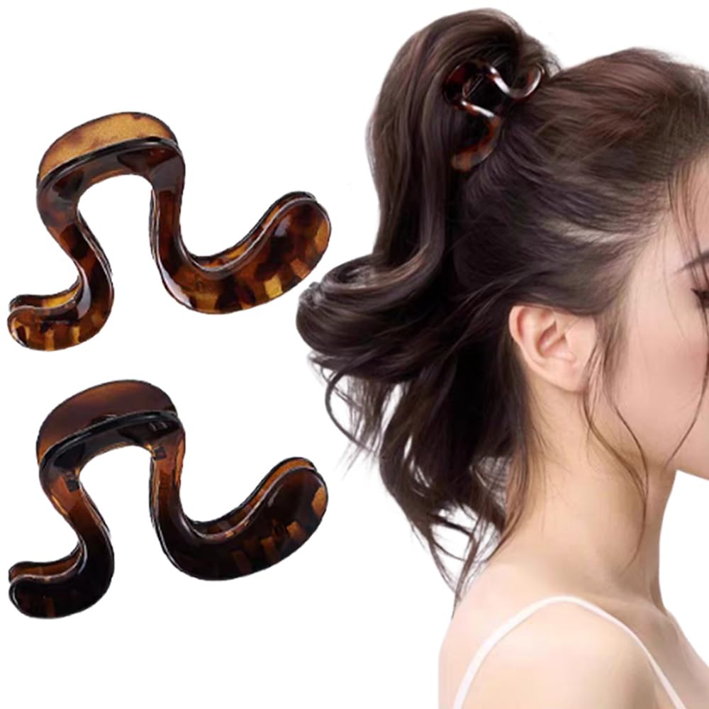 High Ponytail Holder Hair Claw Clips - Leopard French Design, Strong Hold | 2 Irregular Acrylic Mini Hair Claws for Thick Hair