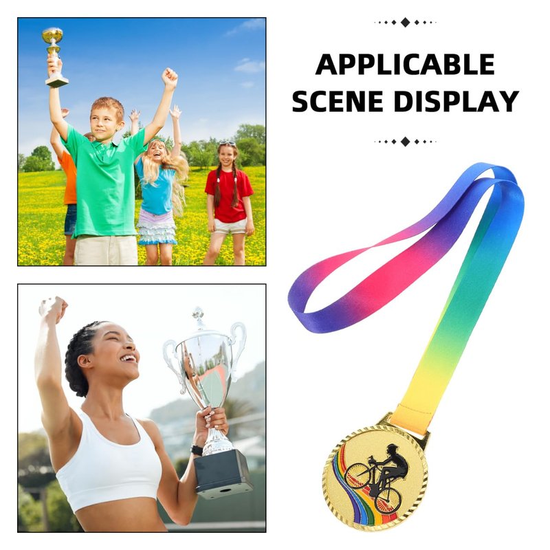POPETPOP Cycling Medals for Awards: Gold Biking Medals with Neck Ribbons for Bike Racing, Sports, Party, Tournaments, Prizes, Competitions, 2.75 Inches
